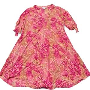 Onetheland Pink Abstract Midi Dress | Small | Flowy Artsy Vibes